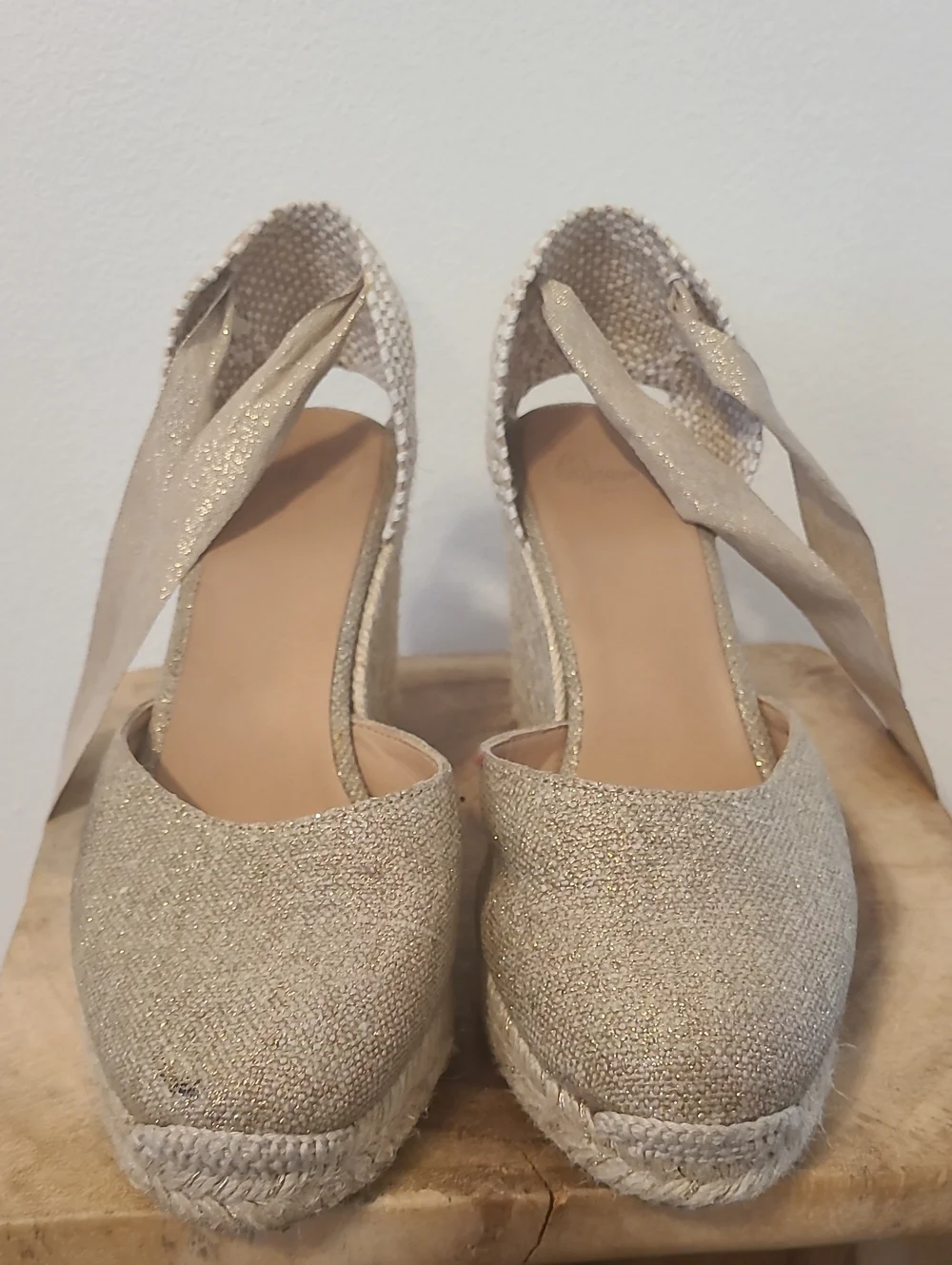 Castaner Sparkle Espadrille Wedge Sandals in Champagne